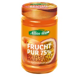 Allos Frucht Pur 75% - Piersici si fructul pasiunii, 250 gr Allos Frucht Pur 75% - Piersici si fructul pasiunii, 250 gr