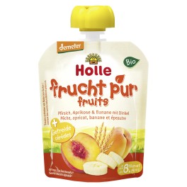 Holle, Piure de fructe: piersici, caise si banane cu alac, 90 gr buc Holle, Piure de fructe: piersici, caise si banane cu alac, 90 gr buc