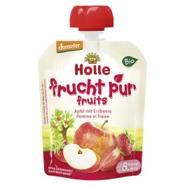 Holle, Piure de fructe: mere si capsuni, 90 gr buc Holle, Piure de fructe: mere si capsuni, 90 gr buc