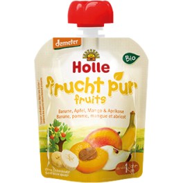 Holle, Piure de fructe: banane, mere, mango si caise, 90 gr buc Holle, Piure de fructe: banane, mere, mango si caise, 90 gr buc